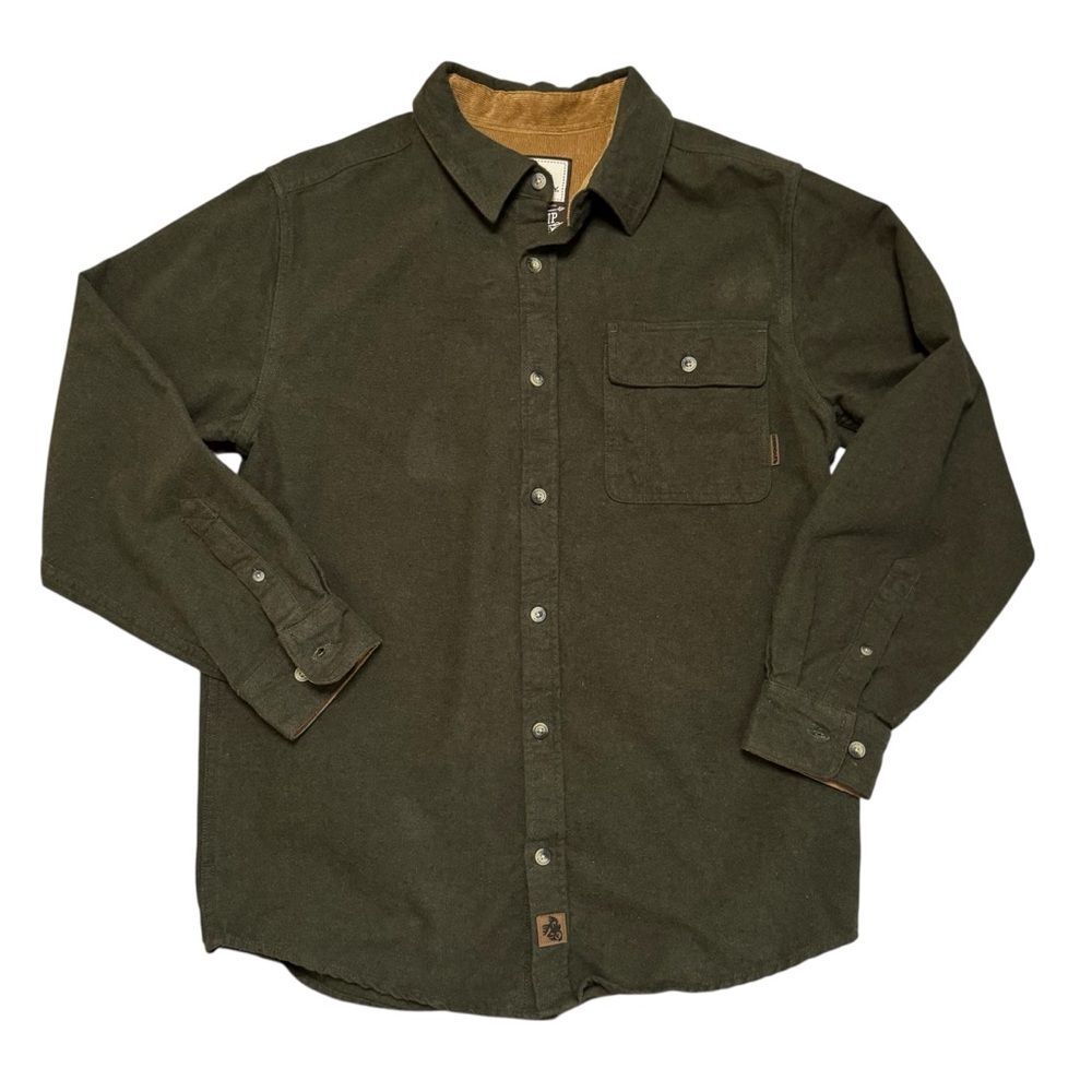 Legendary Whitetails Buck Camp Flannel Shirt Army Green Button Front Size Medium